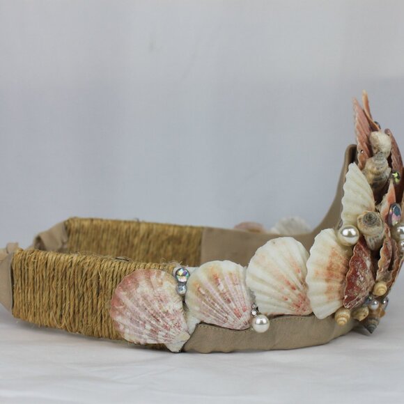 Mermaid Seashell Pearl Crown with Ties Handcrafted main image 15